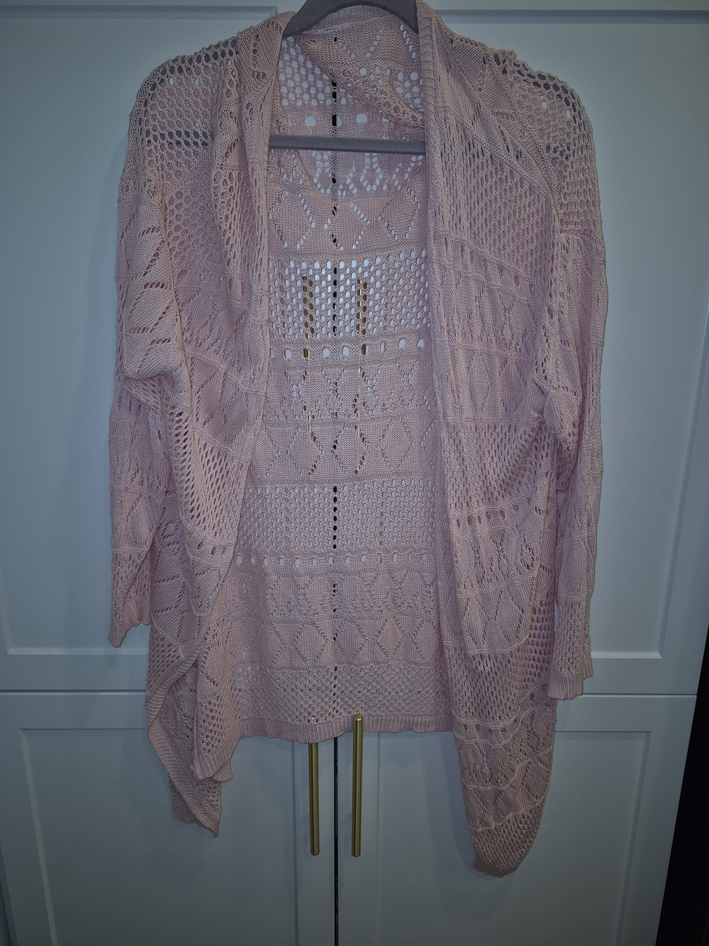 Open Knit Draped Cardigan Sweater - Blush Pink